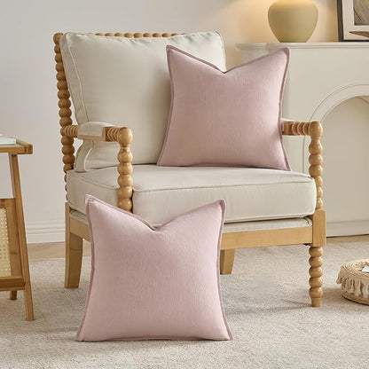 FUTEI Pink Chenille Throw Pillow Covers 20x20 Inch Set of 2,Edges Double-Stitched Cushion Cases,Modern Home Decor for Couch Living Room