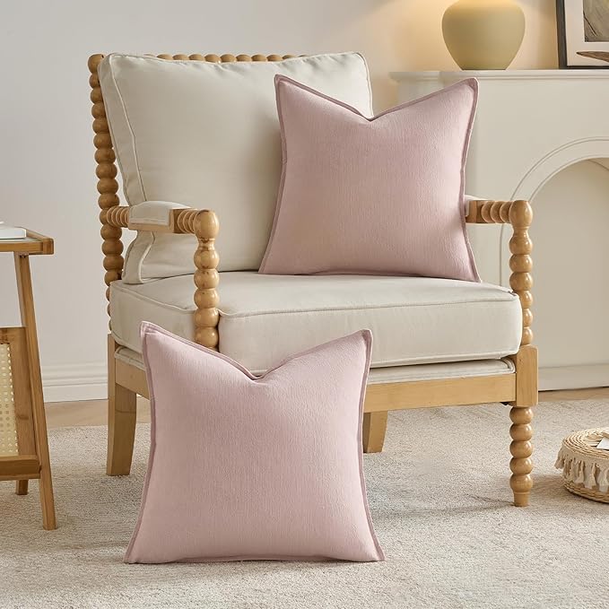 FUTEI Pink Chenille Throw Pillow Covers 18x18 Inch Set of 2,Edges Double-Stitched Cushion Cases,Modern Home Decor for Couch Living Room