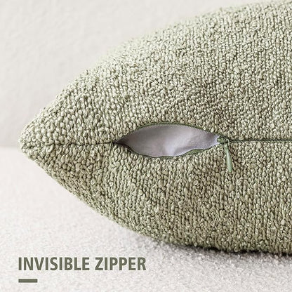Foindtower Pack of 2 Textured Boucle Throw Pillow Covers Accent Solid Decorative Pillow Cases Cozy Woven Couch Cushion Case for Sofa Bedroom Living Room Home Decor 20x20 Inch Dirty Sage Green