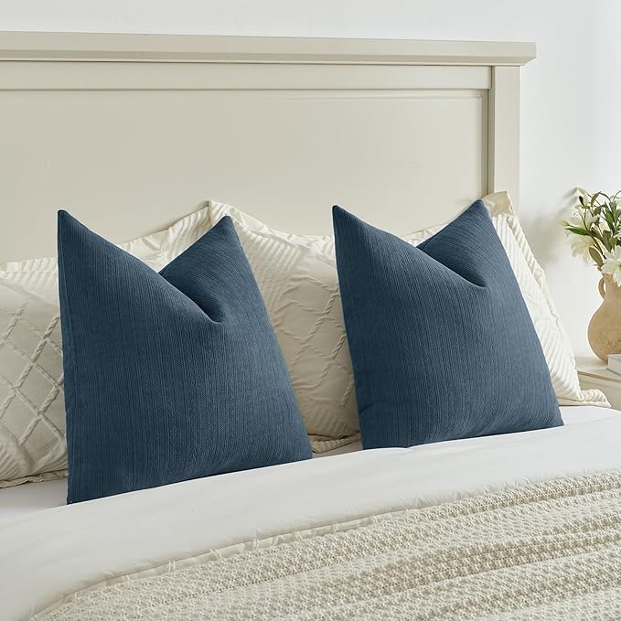 FUTEI Navy Blue Decorative Throw Pillow Covers 16x16 Inch Set of 2,Soft Cozy Wheat Ear Striped Patterns Cushion Cases,Modern Home Decor for Couch Bed Living Room