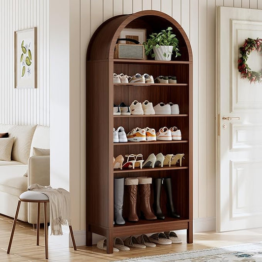 Shoe Cabinet, 70" Tall Arched Shoe Rack with 3 Adjustable Shelves, 7-Tier Large Freestanding Shoe Storage Organizer for Entryway, Closet, Hallway, Living Room