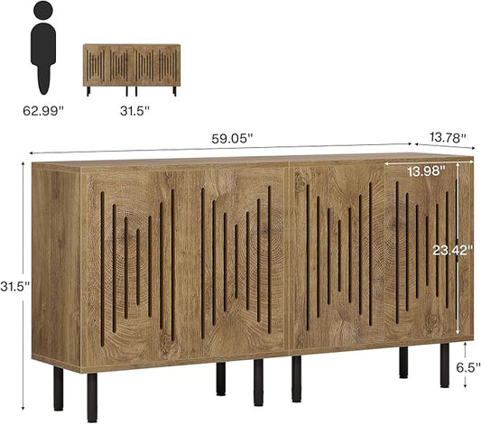 Tribesigns Set of 2 Sideboard Buffet with Storage, 59" Buffet Sideboard Cabinet with Adjustable Shelves, Accent Storage Cabinet for Living Room, Natural