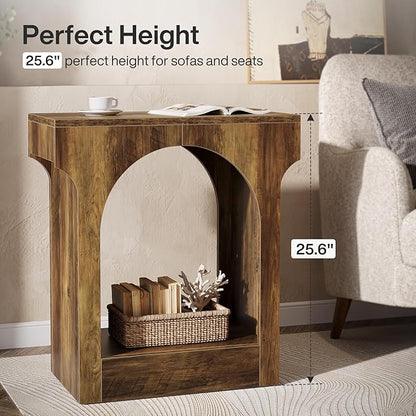 Tribesigns Wood End Side Table with Storage Space for Living Room, Narrow Nightstand for Bedroom, Brown