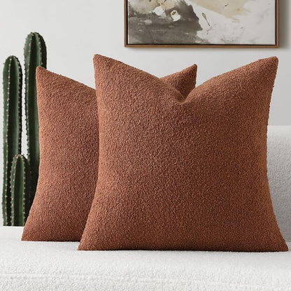 FUTEI Pack of 2 Rust Decorative Throw Pillow Covers 26x26 Inch Soft Cozy Solid Boucle Textured Euro Pillow Shams,Modern Home Decor for Couch Bed Living Room