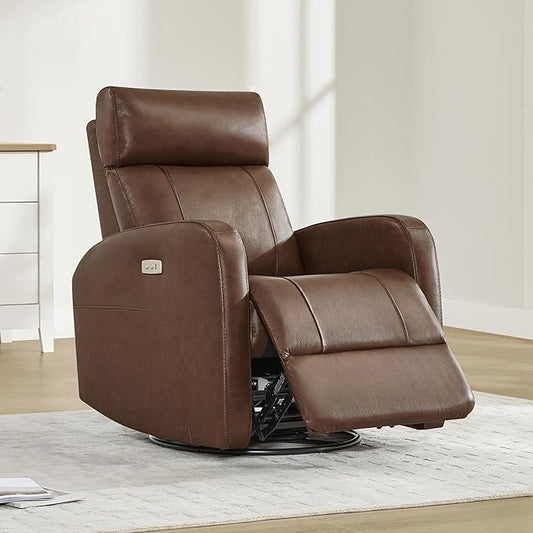CHITA Genuine Leather Power Swivel Glider Recliner Chair for Adults, FSC Certified Electric Nursery Rocker Recliner Chair for Living Room, Light Brown