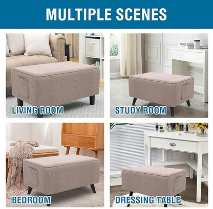 H.VERSAILTEX Ottoman Covers Slipcover Rectangle Fit Length 33"-34" Footrest Thick Durable Linen Look 1 Piece Folding Storage Covers Ottoman Slipcovers Footrest Covers Elastic Bottom - Heather Taupe