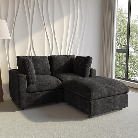 WJShome Cloud Couch Modular Sectional Sofa,67" L Shaped Couch, Convertible Wide Seater, 2 Seater+Ottoman for Living Room Set,Covers Washable&Replaceable,Black