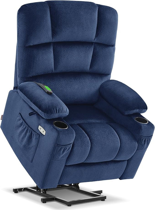 MCombo Large Dual Motor Power Lift Recliner Chair for Elderly, Massage and Heat, Lay Flat, Zero Gravity, Home Button, USB Port, Fabric 7680 (Large, Navy Blue)