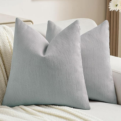 FUTEI Dusty Blue Chenille Decorative Throw Pillow Covers 26x26 Inch Set of 2,Soft Cozy Striped Geometric Patterns Euro Pillow Shams,Modern Home Decor for Couch Bed Living Room