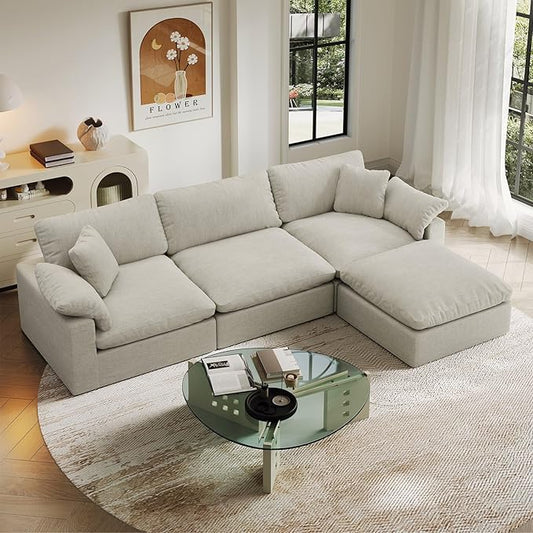 Oversize Cloud Modular Sectional Sofa,110.8" L Shape 3 Seaters with Chaise Down Filled Comfort Sofa Detachable Couch Cushion Covers for Living Room