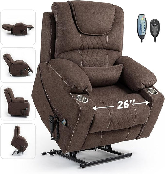 Power Lift Lazy Boy Recliner Chair, 2 Motor Flat Recliner, Nursing Lift Chair with Massage and Lumbar Heating, Adult Power Recliner with Side Pockets, Folding Table, Remote Control