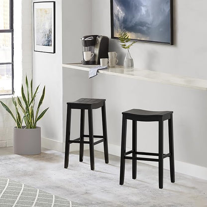 Hillsdale Fiddler Wood Backless Bar Height Stool with Saddle-Style Seat, Black