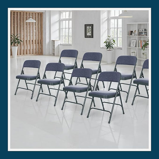 OEF Furnishings OEF2200 Series Heavy-Duty Premium Fabric Padded Upholstery Double-Hinged Folding Chairs (4-Pack, Midnight Blue)