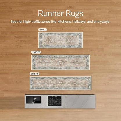RUGGABLE x Jonathan Adler Machine Washable Modern Runner Rug – Inkdrop Slate Blue 2.5x10, Stain-Resistant, Non-Slip – Washable Rug for Hallway, Entryway, Living Room & Kitchen–with Cushioned Pad