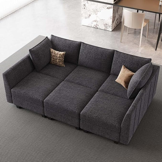 Belffin Modular Sectional Sofa Chenille Sleeper Sectional Couch with Storage Modular Sofa Bed for Living Room, 6 Seats, Dark Grey