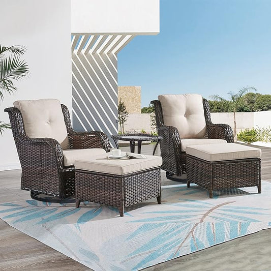 HUMMUH Outdoor Furniture Set 6 Pieces Patio Furniture Wicker Outdoor Sectional Sofa with Swivel Rocker Chairs,Side Table,Outdoor Ottomans for Patio