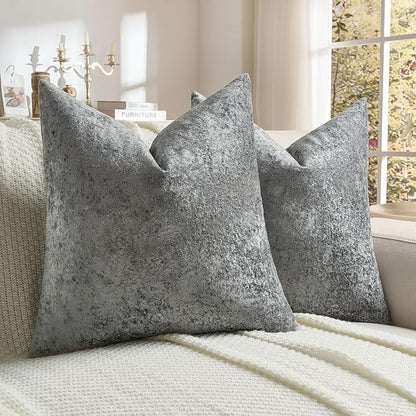 FUTEI Dark Grey Flannel Throw Pillow Covers 20x20 Inch Set of 2,Soft Dimensional Textured Cushion Cases,Modern Home Decor for Couch Living Room