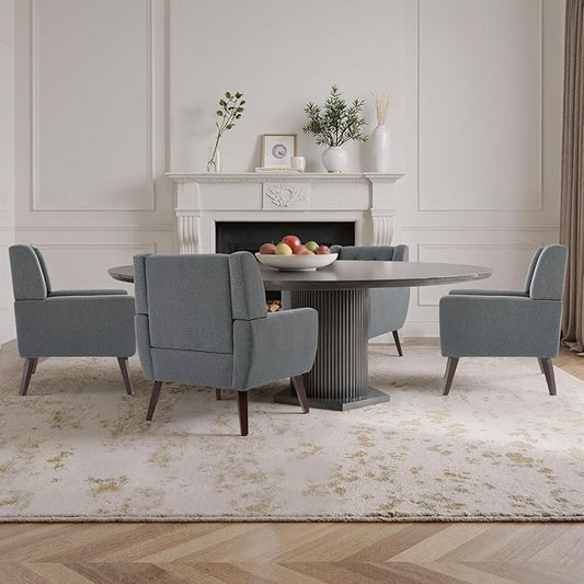 Accent Chairs Set of 4, Mid-Century Modern Upholstered Armchair, Comfy Fabric Living Room Chairs Reading Chairs with Button Tufted Back & Solid Wood Legs for Bedroom, Office, Gary