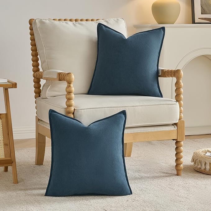 FUTEI Navy Blue Chenille Throw Pillow Covers 26x26 Inch Set of 2,Edges Double-Stitched Euro Pillow Shams,Modern Home Decor for Couch Living Room