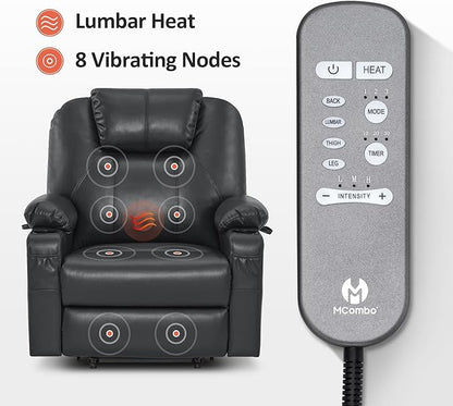 MCombo Extra Wide Power Lift Recliner Chair for Elderly, Lift Chair with Heat and Massage for Big People, USB&Type C Ports, Cup Holders, Faux Leather R7045 (Black, Medium-Wide)