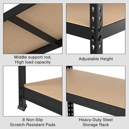 WORKPRO 5-Tier Steel Shelving Unit-Black, 27-2/5”W x 11-7/10”D x 60”H, Adjustable Storage Rack, Heavy Duty Shelf with MDF Board, 1650 lbs Load Capacity (Total) for Garage, Basement, Kitchen