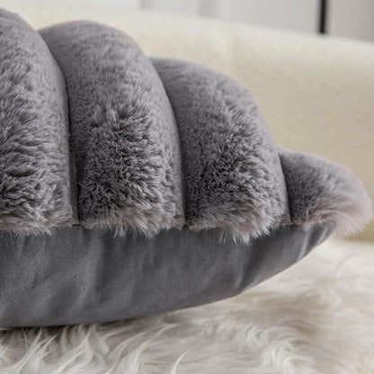 Neelvin Grey Faux Fur Cozy Soft Striped Decorative Throw Pillow Covers 18x18 inch Set of 2,Velvet Pillowcase Cushion Case for Sofa Couch