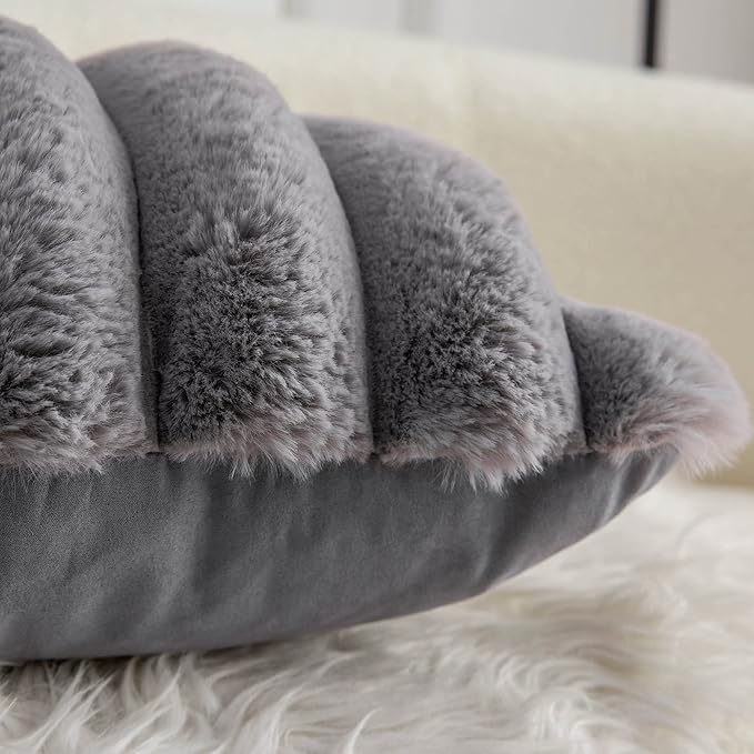 Neelvin Grey Faux Fur Cozy Soft Striped Decorative Throw Pillow Covers 12x20 inch Set of 2,Velvet Pillowcase Cushion Case for Sofa Couch