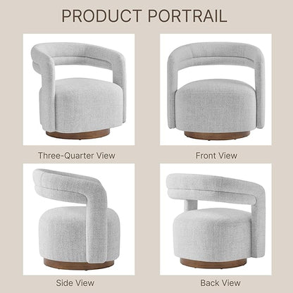 Swivel Accent Chair Set of 2, Upholstered Barrel Chair with Open Back Design, Modern Arm Chair with Wooden Base for Living Room Bedroom Reading Waitingroom,White