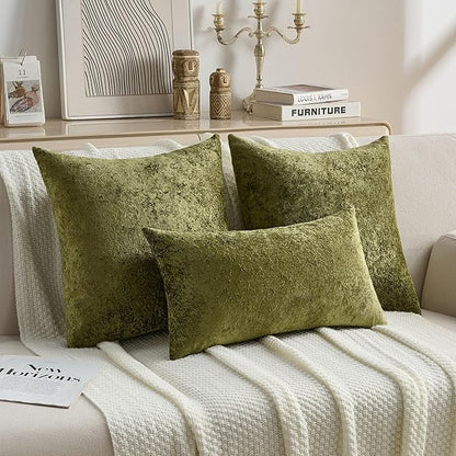 FUTEI Moss Green Flannel Throw Pillow Covers 18x18 Inch Set of 2,Soft Dimensional Textured Cushion Cases,Modern Home Decor for Couch Living Room