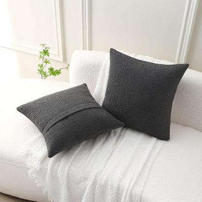 FUTEI Pack of 2 Dark Grey Decorative Throw Pillow Covers 20x20 Inch Soft Cozy Solid Boucle Textured Cushion Case,Modern Home Decor for Couch Bed Living Room