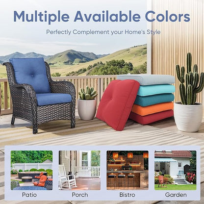 Patio Chair Cushions 4 Packs - Outside High Back Thick Water-Resistant Cushion 22x24 with Zipper Cover for Outdoor Glider Rocking Chairs Loveseat Couch – Blue/Buckle