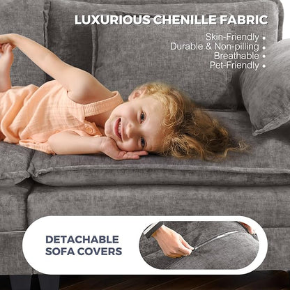 ELUCHANG Oversized 153" Modular Sectional Sofa, Comfy Deep Seat Cloud Couch, Sleeper Sofa Bed, 8 Seat Modern Couch with Removable Cover for Living Room, Apartment, DIY Combination, Chenille Light Grey