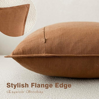 Foindtower Pack of 2, Decorative Linen Soild Throw Pillow Covers Soft Accent Cushion Case Boho Farmhouse Pillowcase for Chair Couch Sofa Bedroom Living Room Home Decor 26 x 26 Inch Orange Brown