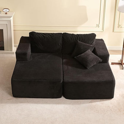 Chaise Lounge Chair, Boneless Couch for Living Room and Bedroom, Sleeper Couches Reading Chairs, Corduroy, Black