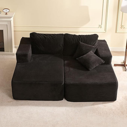 Chaise Lounge Chair, Boneless Couch for Living Room and Bedroom, Sleeper Couches Reading Chairs, Corduroy, Black