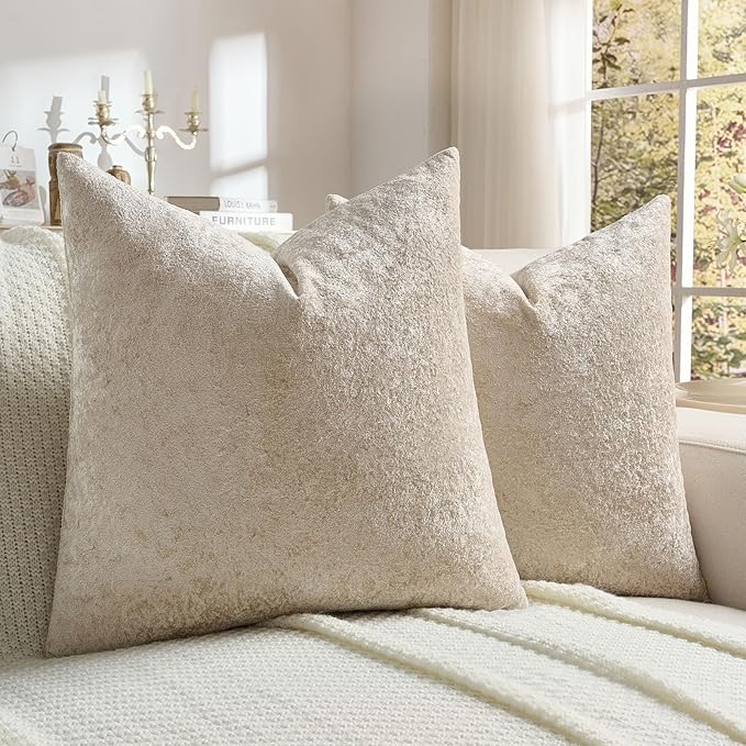 FUTEI Beige Flannel Throw Pillow Covers 26x26 Inch Set of 2,Soft Dimensional Textured Euro Pillow Shams,Modern Home Decor for Couch Living Room