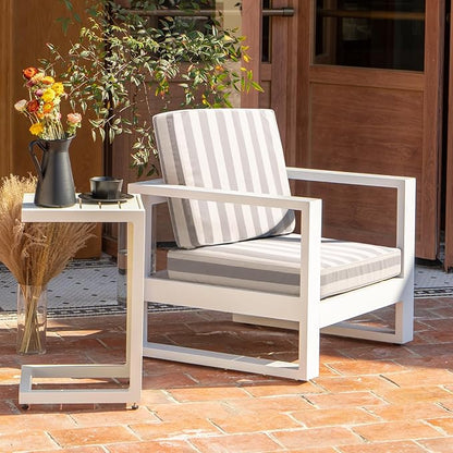 Outdoor Seat Cushions Set for Patio Furniture Thick Patio Cushion Set Weather-Resistant Cushions 23.6" W x 23.6" D x 5” T,Grey Stripes