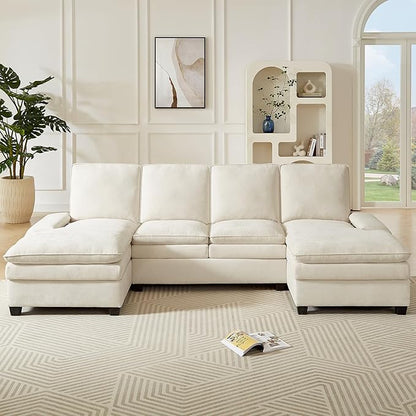 ONBRILL 108" Modular Sectional Sofa,U Shaped Sectional Couch with Movable Ottoman,Cloud Couches for Living Room,Bedroom and Apartment, Beige