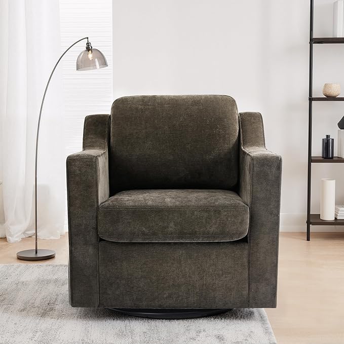 UIXE Swivel Accent Chair, Chenille Upholstered Arm Chair for Living Room, Modern Club Armchair Comfy Single Sofa Bedroom Reading Seat with Lumbar Pillow - Coffee