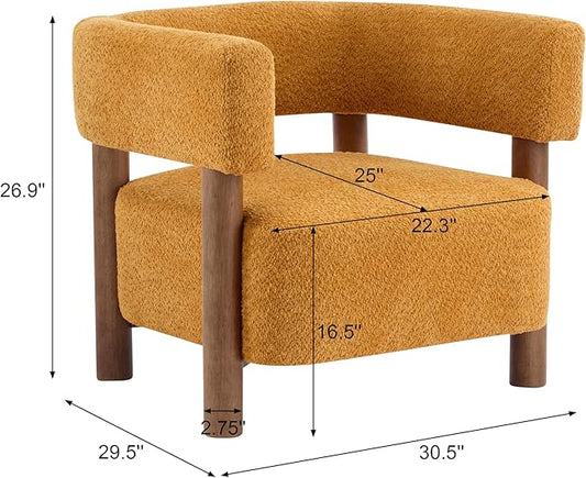 GDFStudio Boucle Upholstered Accent Chair,Cozy Modern Armchair with Spring Cushion & Rubber Wood Frame,Comfortable Mid-Century Lounge Chair Seating for Living Room, Bedroom, Office, Yellow