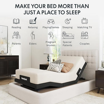 FLEXISPOT Adjustable Bed Frame Base Twin XL + 10" Cooling Gel Memory Foam Mattress, Massage, Head and Foot Incline, Zero Gravity, Zero Clearance, Under-Bed Lights, Anti-Snore, Wireless Remote