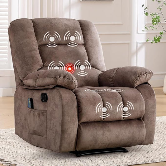 ANJHOME Massage Recliner Chairs with Heat and Vibration,Overstuffed Manual Rocking Reclining Chair for Living Room Bedroom (Camel)