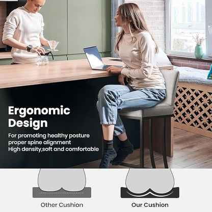 PHI VILLA Light Grey Bar Stools Set of 4, Faux Leather Counter Height Chairs, Kitchen Stools for Island, 24 Inch Barstools with Back