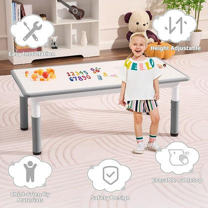 Toddler Table, 7 Level Height Adjustable Kids Play Furniture for Ages 3-8, Rectangular Plastic, 23.6" W x47.2 L, Multi-Activity Desk with Graffiti Desktop for Home & Daycare