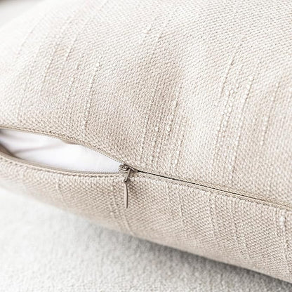 Foindtower Pack of 2 Soft Textured Throw Decorative Pillow Covers Square Accent Solid Cushion Cover Cozy Farmhouse Pillow Case with Zipper for Couch Sofa Bedroom Living Room 18x18 Inch, Light Beige