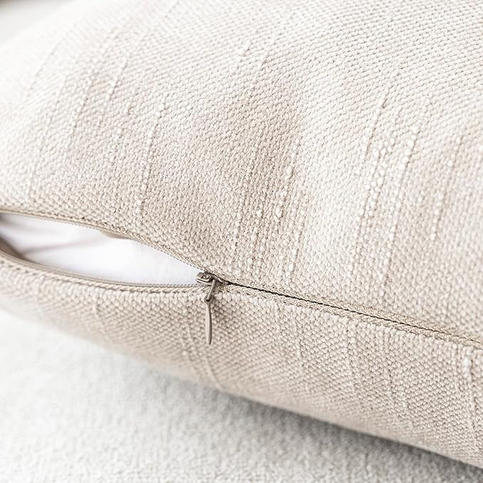 Foindtower Pack of 2 Soft Textured Throw Decorative Pillow Covers Square Accent Solid Cushion Cover Cozy Farmhouse Pillow Case with Zipper for Couch Sofa Bedroom Living Room 26x26 Inch, Light Beige