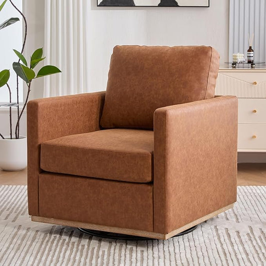 Chifee & Vingol 30.7" W Swivel Accent Chairs PU Leather Swivel Reading Chair for Living Room Mid Century Modern Chair,Brown