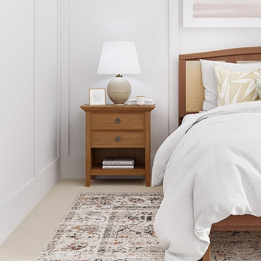 SIMPLIHOME Amherst SOLID WOOD 24 Inch Wide Traditional Bedside Nightstand Table in Light Golden Brown, For the Living Room and Bedroom