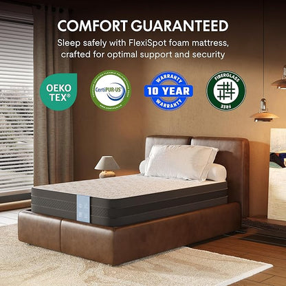 FLEXISPOT Adjustable Bed Frame Base Twin XL + 12" Cooling Gel Memory Foam Mattress, Massage, Head and Foot Incline, Zero Gravity, Zero Clearance, Under-Bed Lights, Anti-Snore, Wireless Remote