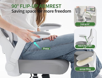 Ergonomic Office Chair - Computer Desk Chairs Comfy, Mesh High-Back Gaming Chair with Adjustable Lumbar Support, Executive Task Chair for Adults, Comfortable for Long Hours (White Grey)